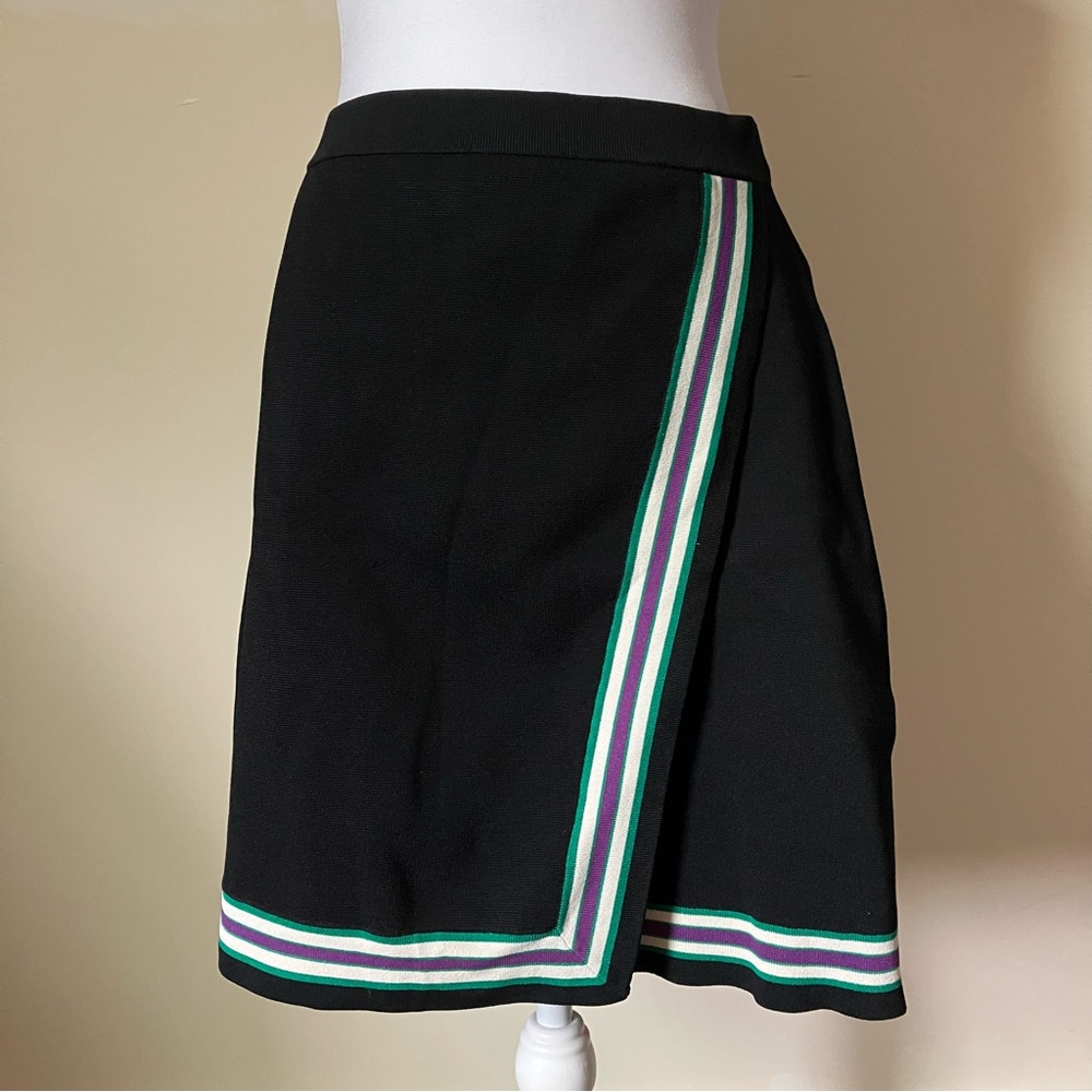 Sandro Paris Black Elodie Striped Crossover A-Line Skirt Noir size 1 - Picture 4 of 9
